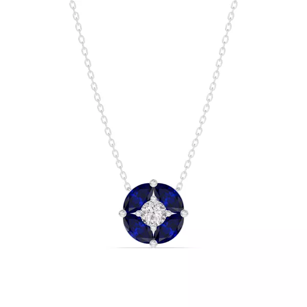 Blue Sapphire Floral Lab Diamond Silver Necklace
