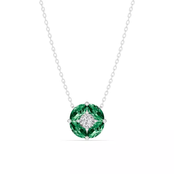 Emerald Floral Lab Diamond Silver Necklace