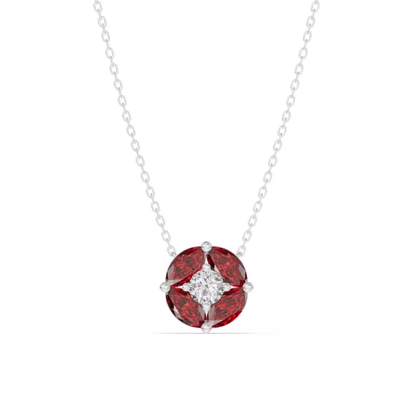 Garnet Floral Lab Diamond Silver Necklace