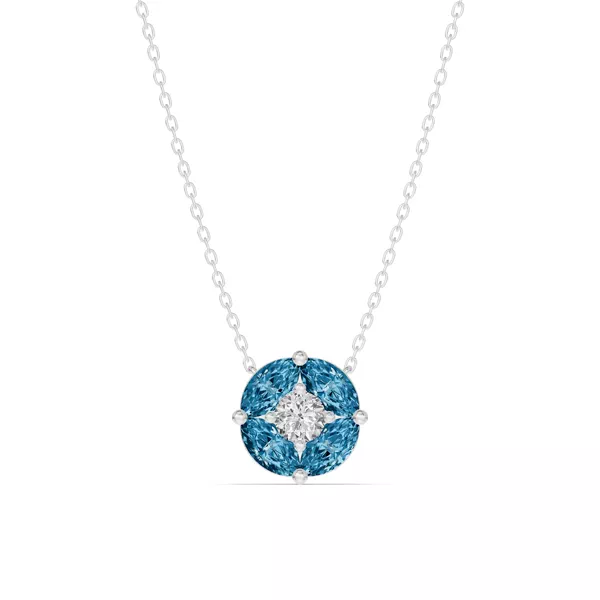 London Blue Topaz Floral Lab Diamond Silver Necklace