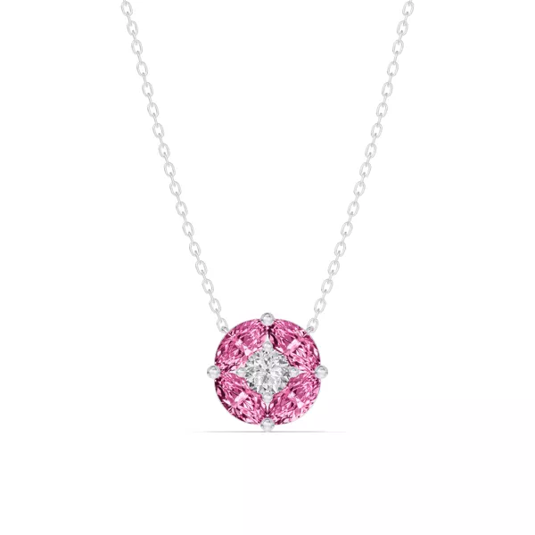 Pink Sapphire Floral Lab Diamond Silver Necklace