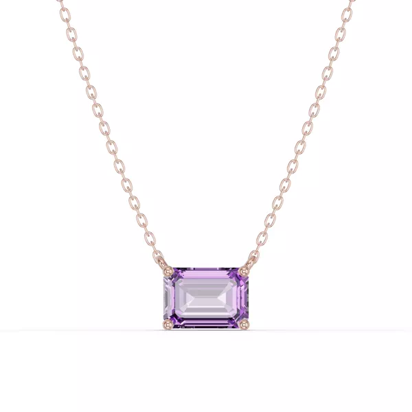 Emerald-Cut Amethyst East-West Solitaire Necklace