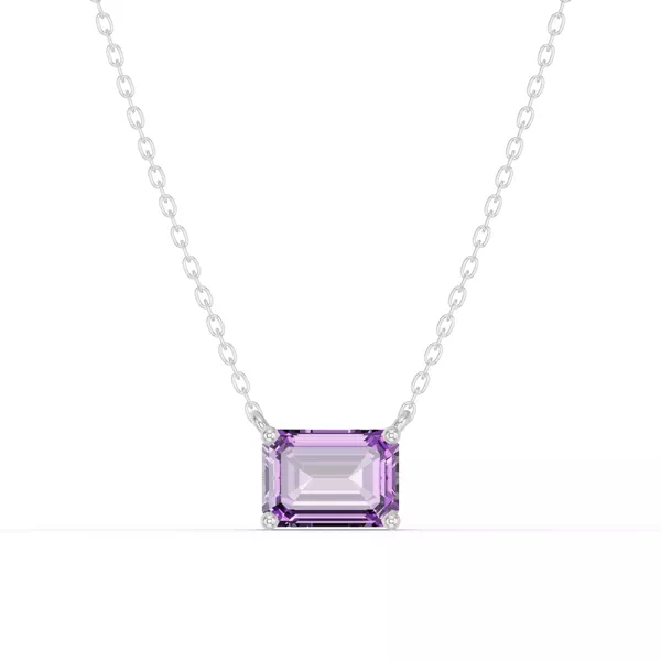Emerald-Cut Amethyst East-West Solitaire Silver Necklace