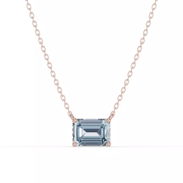 Emerald-Cut Aquamarine East-West Solitaire Necklace