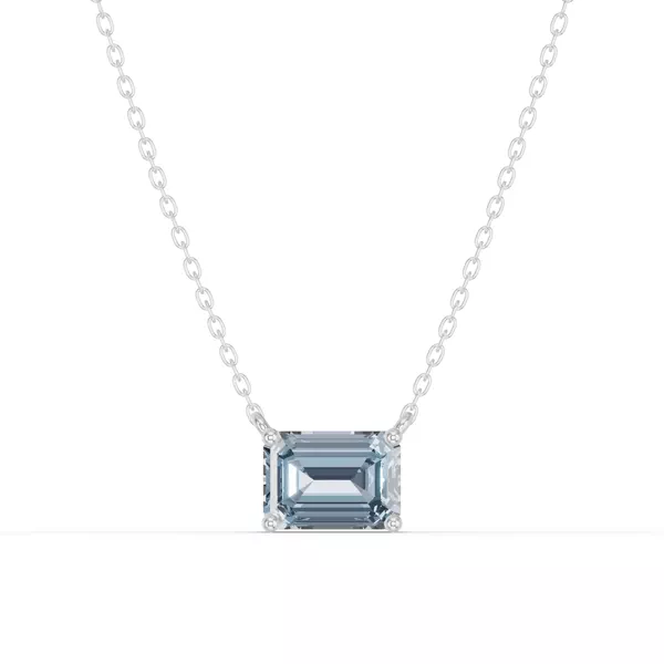 Emerald-Cut Aquamarine East-West Solitaire Silver Necklace
