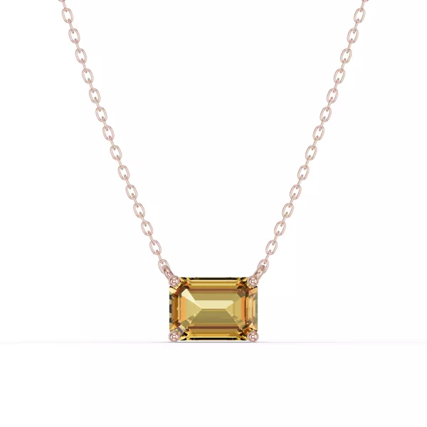 Emerald-Cut Citrine East-West Solitaire Necklace