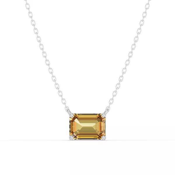 Emerald-Cut Citrine East-West Solitaire Necklace