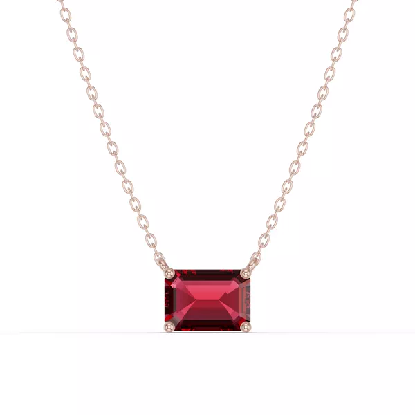 Emerald-Cut Garnet East-West Solitaire Necklace