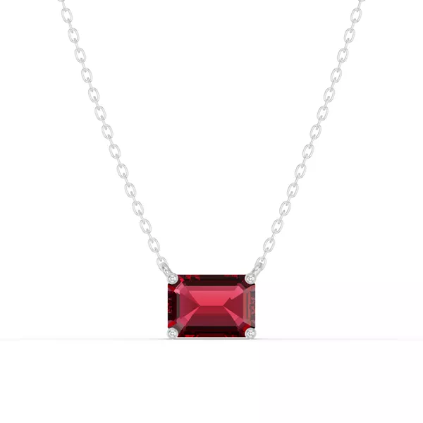 Emerald-Cut Garnet East-West Solitaire Silver Necklace