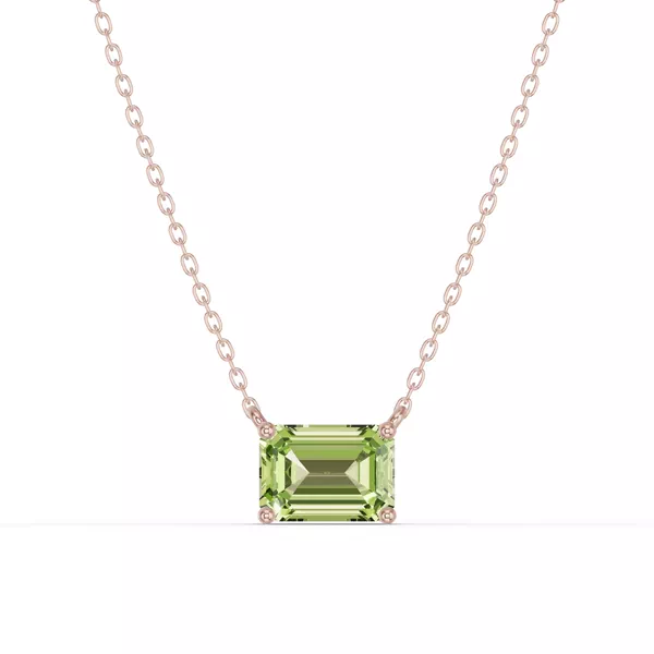 Emerald-Cut Peridot East-West Solitaire Necklace