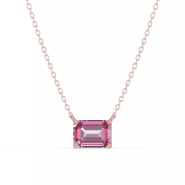 Emerald-Cut Pink Tourmaline East-West Solitaire Necklace