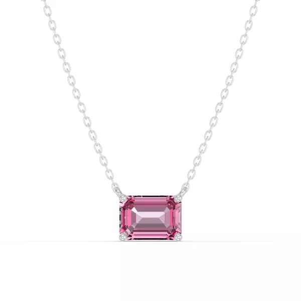 Emerald-Cut Pink Tourmaline East-West Solitaire Necklace