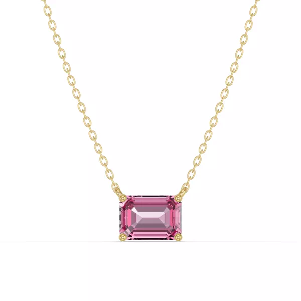 Emerald-Cut Pink Tourmaline East-West Solitaire Necklace