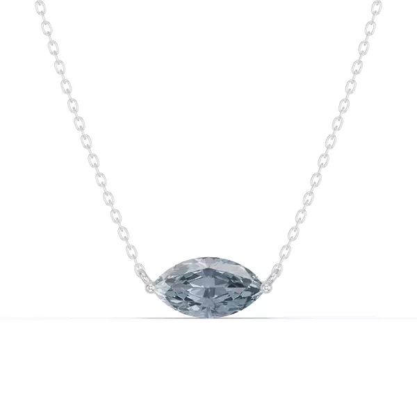 Marquise Aquamarine East-West Solitaire Silver Necklace