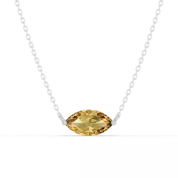 Marquise Citrine East-West Solitaire Silver Necklace