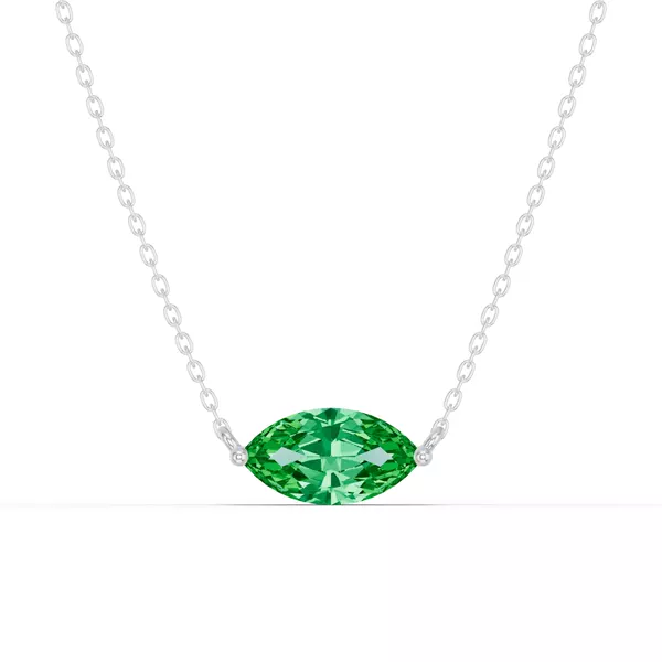 Marquise Emerald East-West Solitaire Silver Necklace