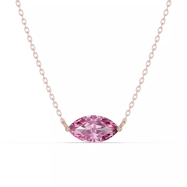 Marquise Pink Tourmaline East-West Solitaire Necklace