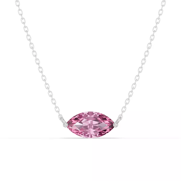 Marquise Pink Tourmaline East-West Solitaire Silver Necklace