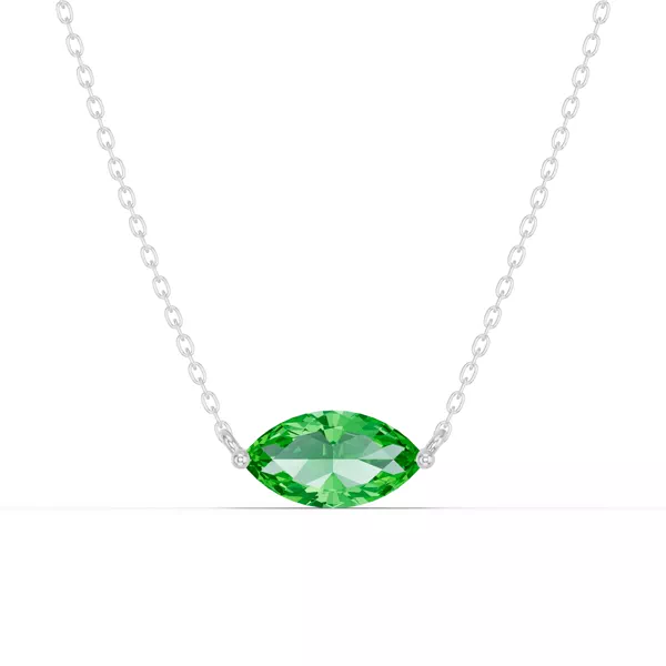 Marquise Tsavorite East-West Solitaire Silver Necklace
