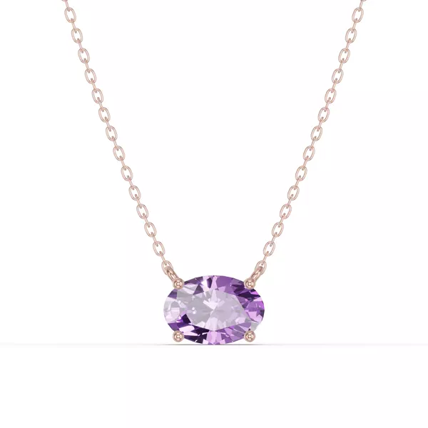 Oval Amethyst East-West Solitaire Necklace