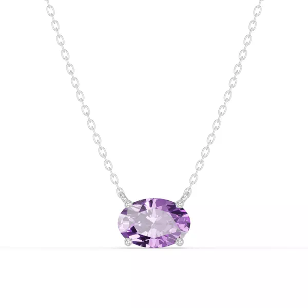 Oval Amethyst East-West Solitaire Silver Necklace