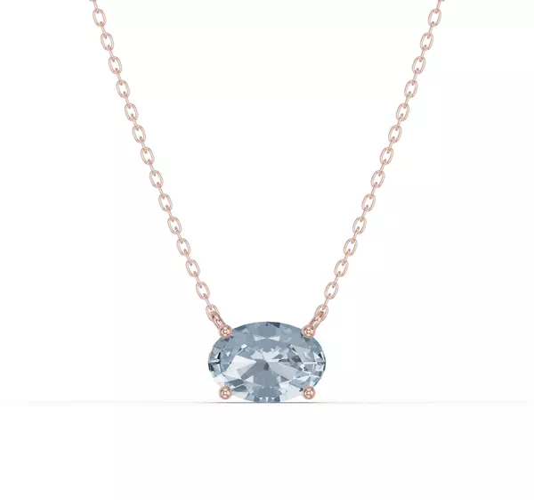 Oval Aquamarine East-West Solitaire Necklace