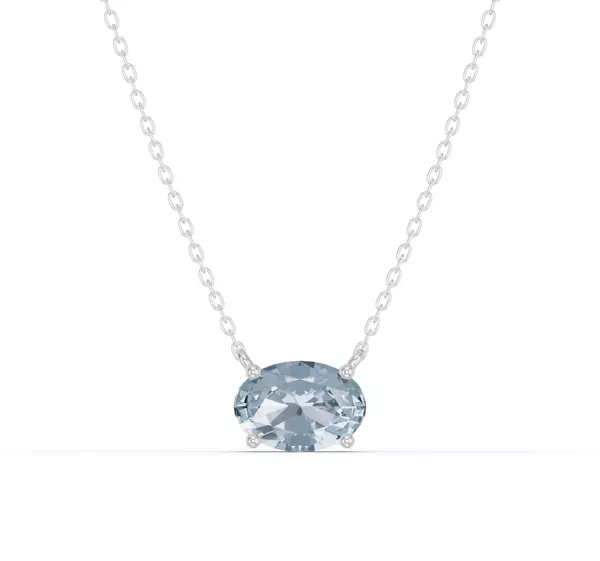 Oval Aquamarine East-West Solitaire Necklace