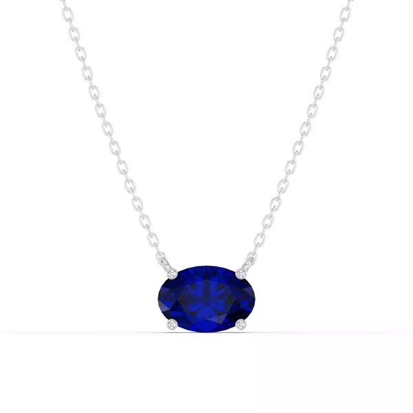 Oval Sapphire East-West Solitaire Silver Necklace