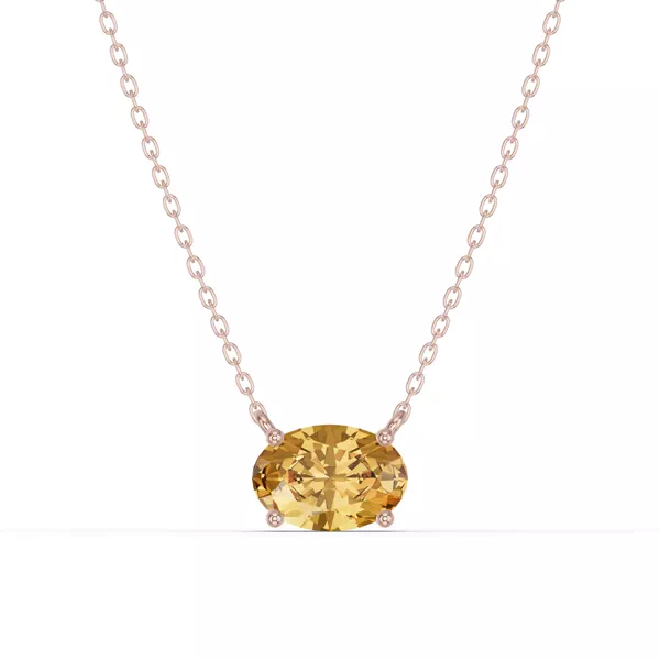 Oval Citrine East-West Solitaire Necklace