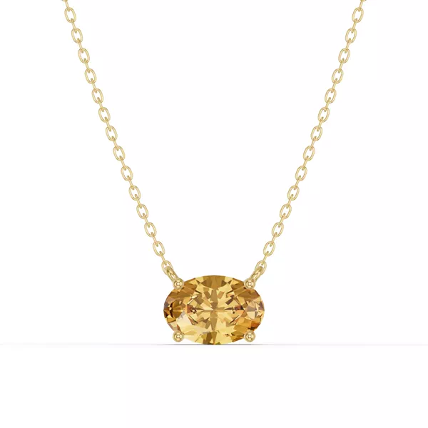 Oval Citrine East-West Solitaire Necklace