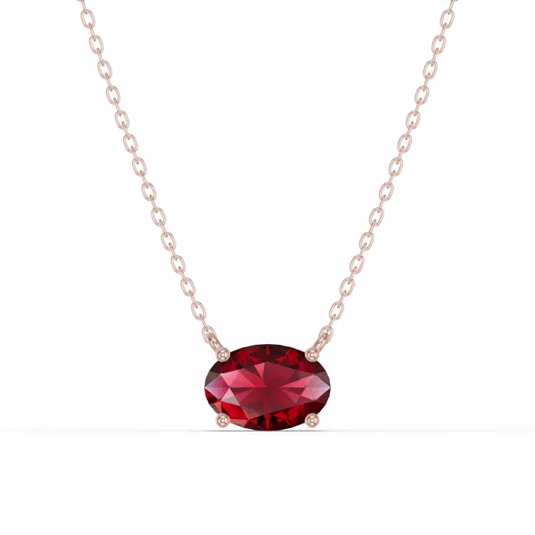 Oval Garnet East-West Solitaire Necklace