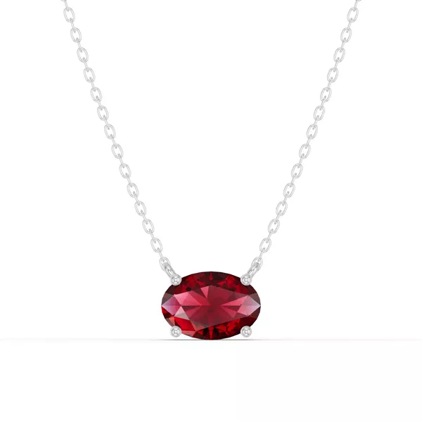 Oval Garnet East-West Solitaire Necklace