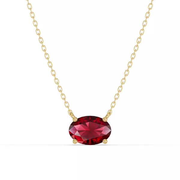 Oval Garnet East-West Solitaire Necklace
