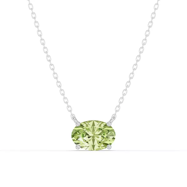 Oval Peridot East-West Solitaire Silver Necklace