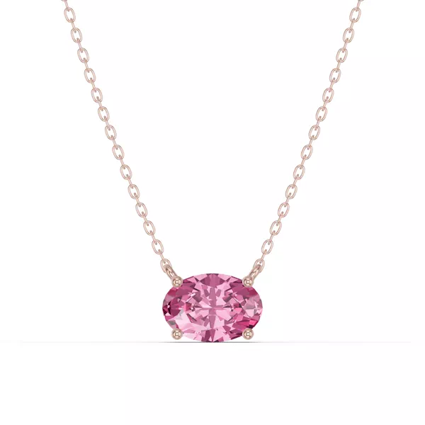 Oval Pink Tourmaline East-West Solitaire Necklace
