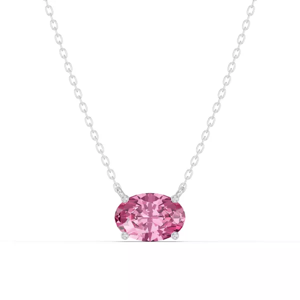 Oval Pink Tourmaline East-West Solitaire Necklace