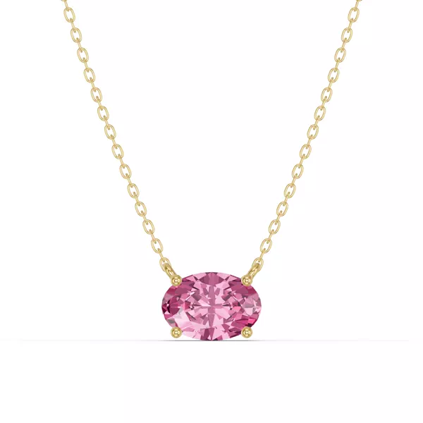 Oval Pink Tourmaline East-West Solitaire Necklace