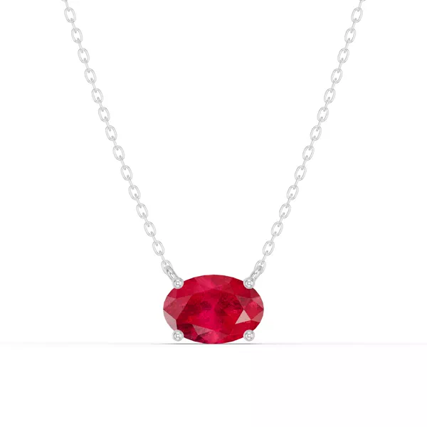 Oval Ruby East-West Solitaire Silver Necklace