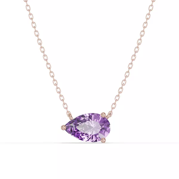 Pear-Shaped Amethyst East-West Solitaire Necklace