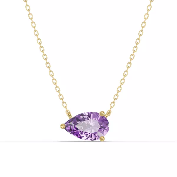 Pear-Shaped Amethyst East-West Solitaire Necklace