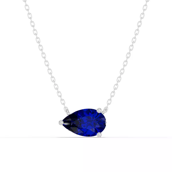 Pear-Shaped Sapphire East-West Solitaire Silver Necklace