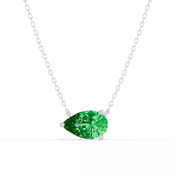 Pear-Shaped Emerald East-West Solitaire Silver Necklace
