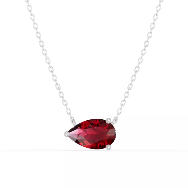 Pear-Shaped Garnet East-West Solitaire Silver Necklace