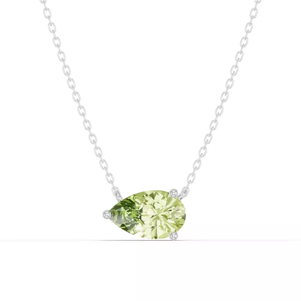Pear-Shaped Peridot East-West Solitaire Silver Necklace