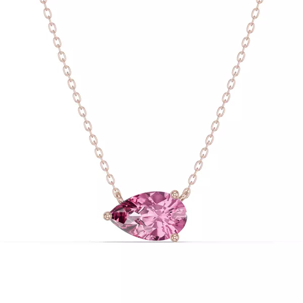 Pear-Shaped Pink Tourmaline East-West Solitaire Necklace