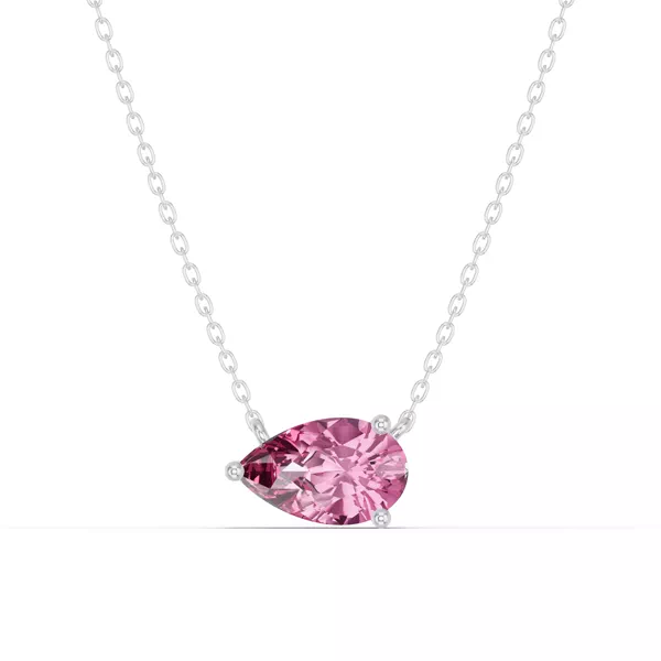 Pear-Shaped Pink Tourmaline East-West Solitaire Necklace