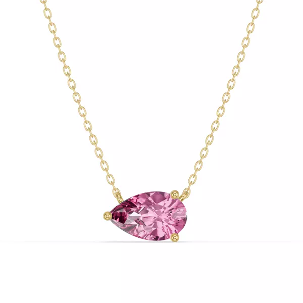 Pear-Shaped Pink Tourmaline East-West Solitaire Necklace