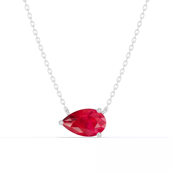 Pear-Shaped Ruby East-West Solitaire Silver Necklace
