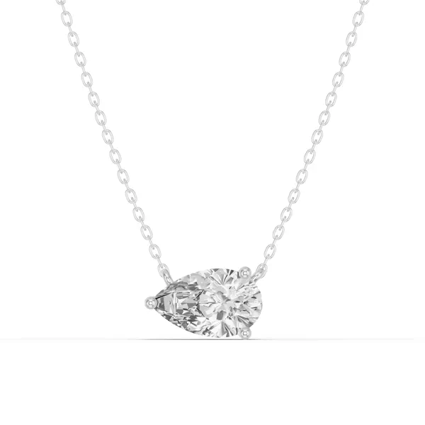 Pear-Shaped Lab Diamond East-West Solitaire Silver Necklace