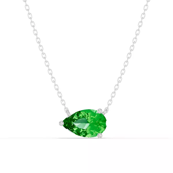 Pear-Shaped Tsavorite East-West Solitaire Silver Necklace